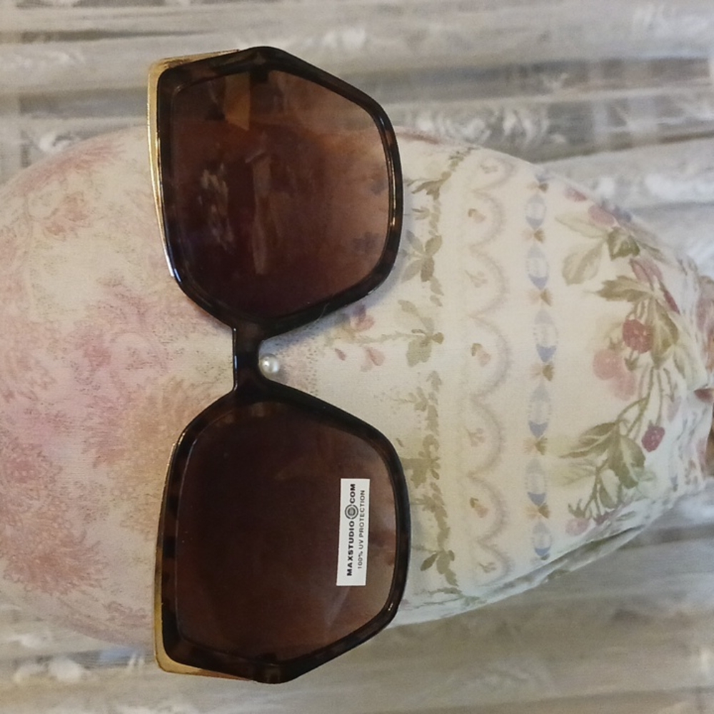 Max Studio Faux Tortoise  Oversized Sunglasses With Gold Tone Accents